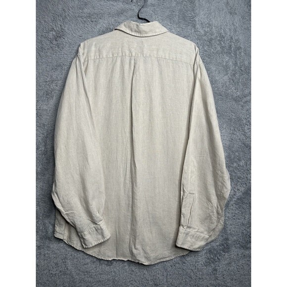Lands End Shirt‎ Men XL 17/17.5 Beige  Linen Long Sleeve Button Up Casual - Picture 5 of 5